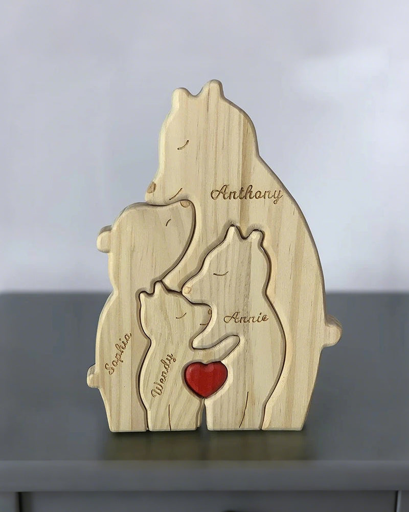 WILLLUXE® Personalized Wooden Bear Family Puzzle Custom Name
