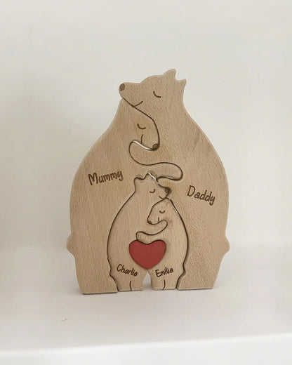 WILLLUXE® Personalized Wooden Bear Family Puzzle Custom Name