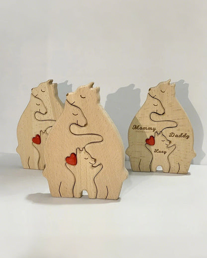 WILLLUXE® Personalized Wooden Bear Family Puzzle Custom Name