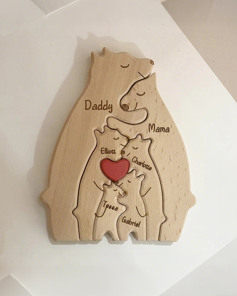 WILLLUXE® Personalized Wooden Bear Family Puzzle Custom Name