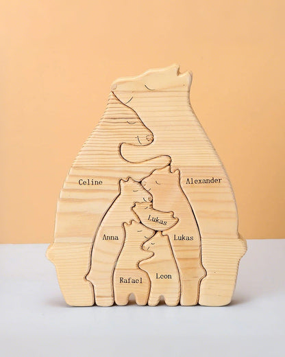 WILLLUXE® Personalized Wooden Bear Family Puzzle Custom Name