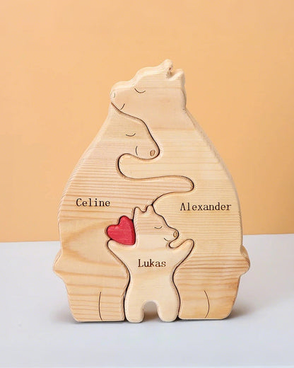 WILLLUXE® Personalized Wooden Bear Family Puzzle Custom Name