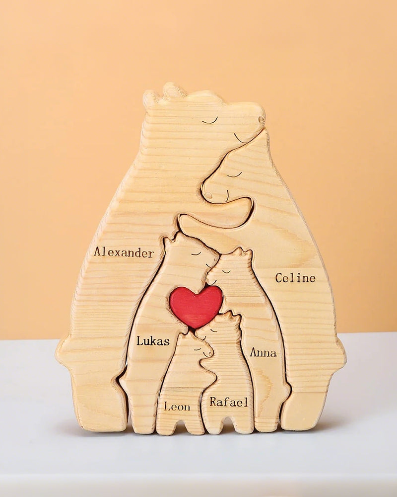 WILLLUXE® Personalized Wooden Bear Family Puzzle Custom Name
