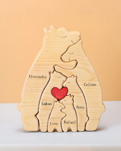 WILLLUXE® Personalized Wooden Bear Family Puzzle Custom Name