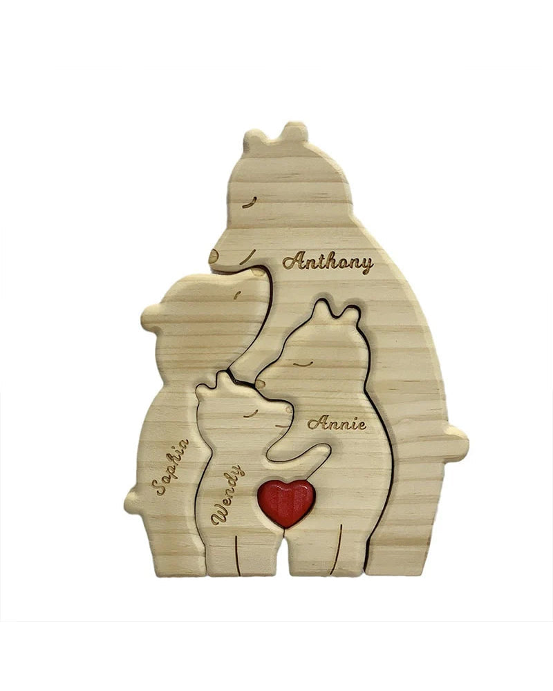 WILLLUXE® Personalized Wooden Bear Family Puzzle Custom Name