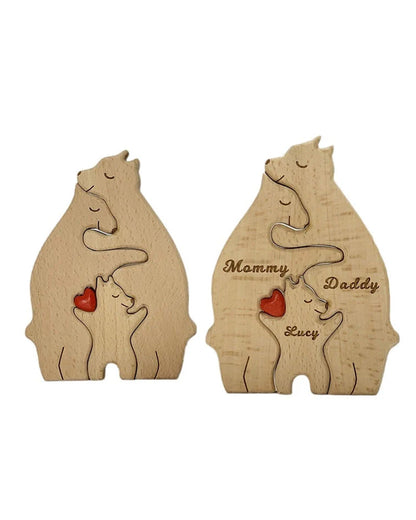 WILLLUXE® Personalized Wooden Bear Family Puzzle Custom Name