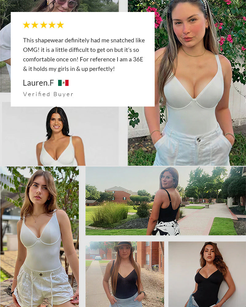 Willluxe® CurveFlex - V Neck Bodysuit Tummy Control Shapewear