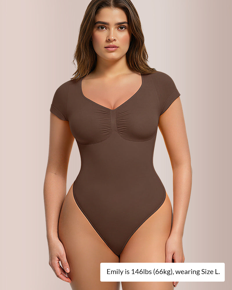 Willluxe® Seamless Short Sleeve Thong Bodysuit