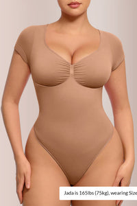 Willluxe® Seamless Short Sleeve Thong Bodysuit