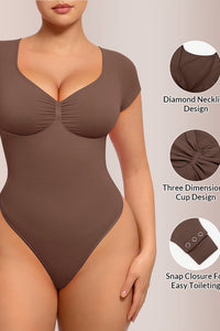 Willluxe® Seamless Short Sleeve Thong Bodysuit