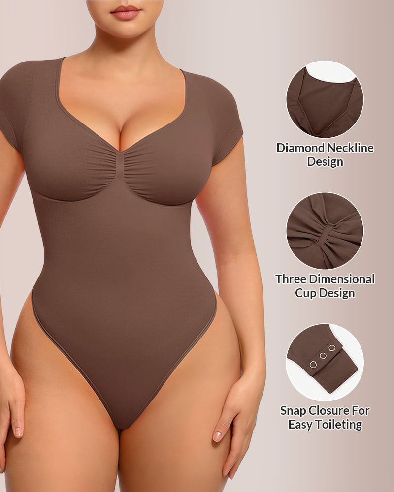Willluxe® Seamless Short Sleeve Thong Bodysuit