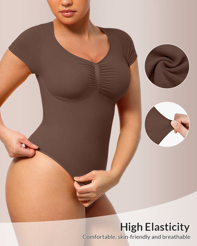 Willluxe® Seamless Short Sleeve Thong Bodysuit