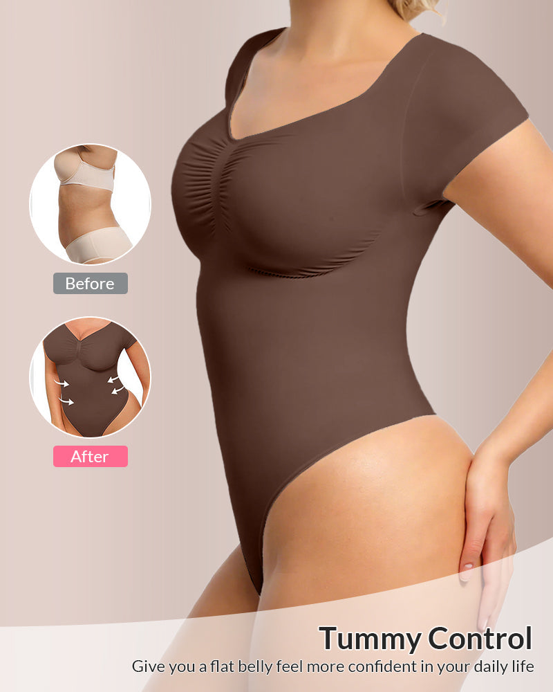 Willluxe® Seamless Short Sleeve Thong Bodysuit