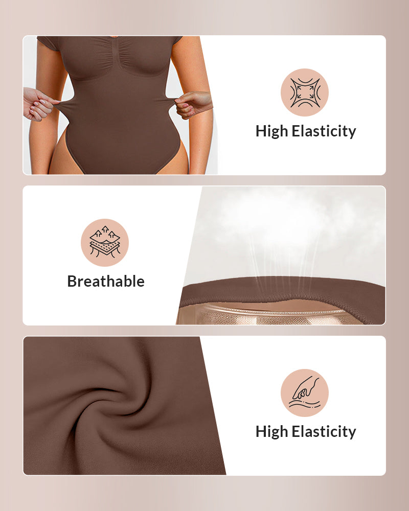 Willluxe® Seamless Short Sleeve Thong Bodysuit