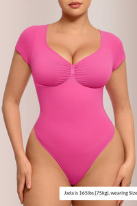 Willluxe® Seamless Short Sleeve Thong Bodysuit