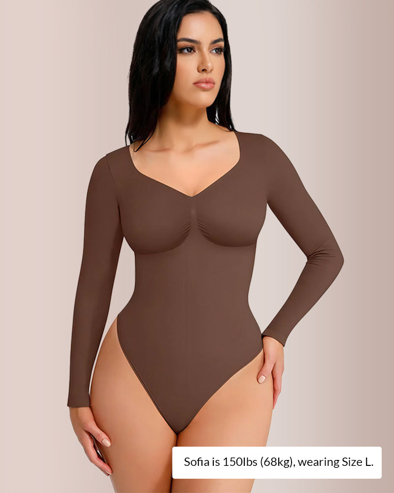 Willluxe® Seamless Long Sleeve Shaping Thong Bodysuit