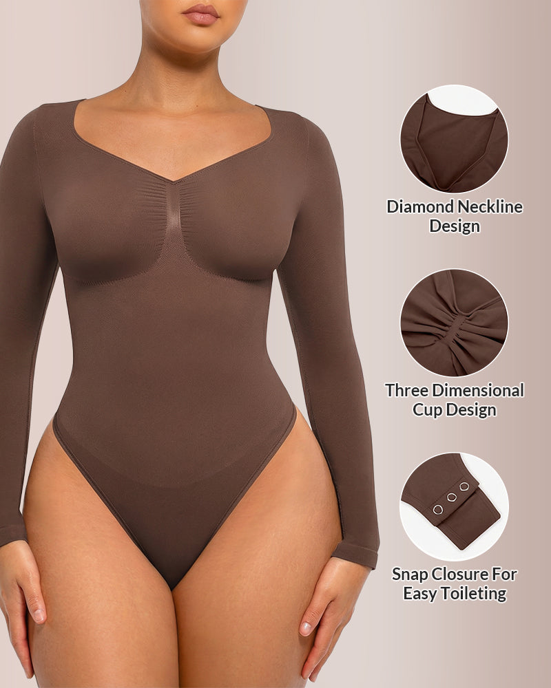 Willluxe® Seamless Long Sleeve Shaping Thong Bodysuit