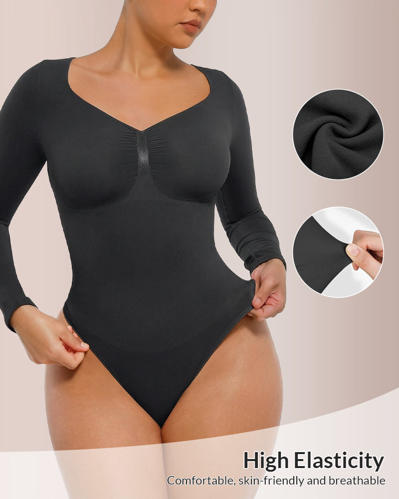 Willluxe® Seamless Long Sleeve Shaping Thong Bodysuit