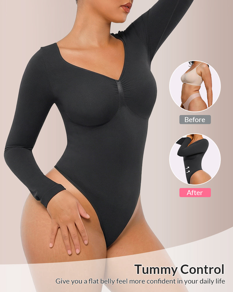 Willluxe® Seamless Long Sleeve Shaping Thong Bodysuit