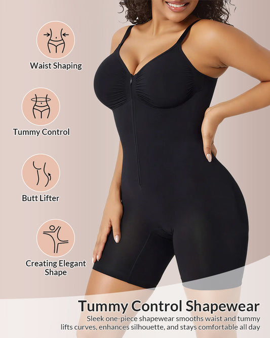 WILLLUXE® Zip-Up Tummy Control Shapewear Bodysuit