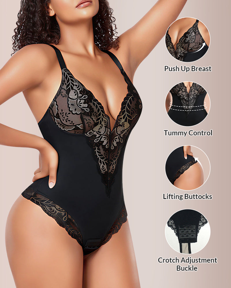 Willluxe® V-neck Lace Shapewear Bodysuit