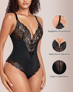 Willluxe® V-neck Lace Shapewear Bodysuit