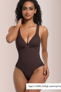 Willluxe® Seamless Sculpt Front-Zip Plunge Bodysuit