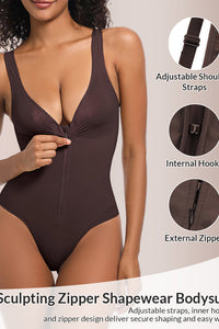 Willluxe® Seamless Sculpt Front-Zip Plunge Bodysuit