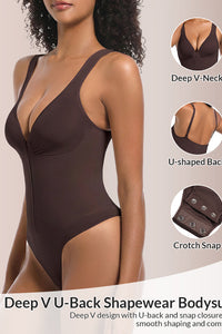 Willluxe® Seamless Sculpt Front-Zip Plunge Bodysuit