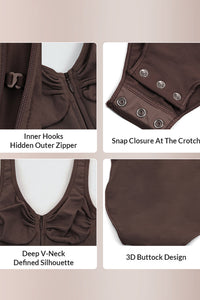 Willluxe® Seamless Sculpt Front-Zip Plunge Bodysuit