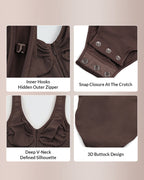 Willluxe® Seamless Sculpt Front-Zip Plunge Bodysuit