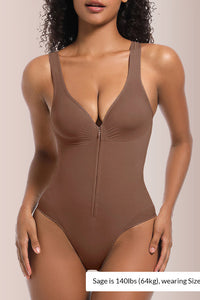 Willluxe® Seamless Sculpt Front-Zip Plunge Bodysuit