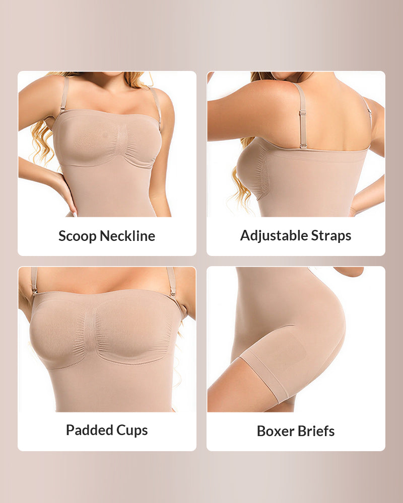 Willluxe® Detachable Straps Seamless Bandeau Shaping Bodysuit