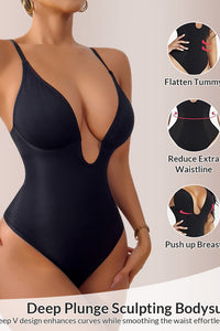 Willluxe® Deep Plunge Backless Thong Bodysuit Shapewear