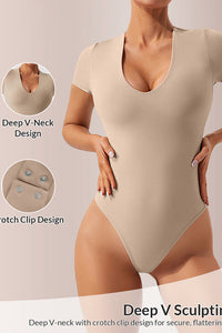 Willluxe® Seamless Deep-V Short Sleeve Bodysuit