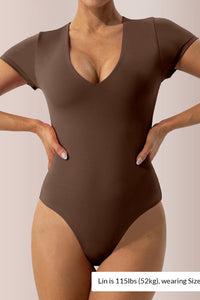 Willluxe® Seamless Deep-V Short Sleeve Bodysuit