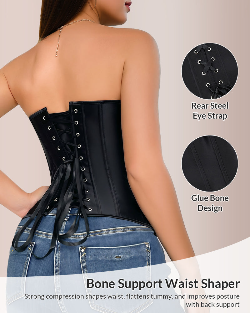 Willluxe® Vintage Boned Corset Bustier Top Zip-Up Waist Trainer