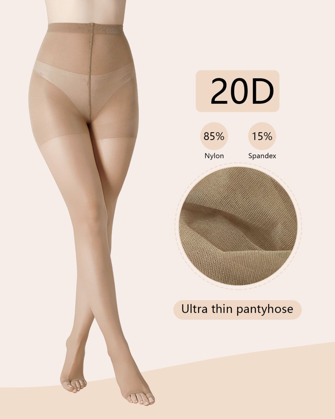 Willluxe® Ultra Thin 20D Control Toeless Pantyhose