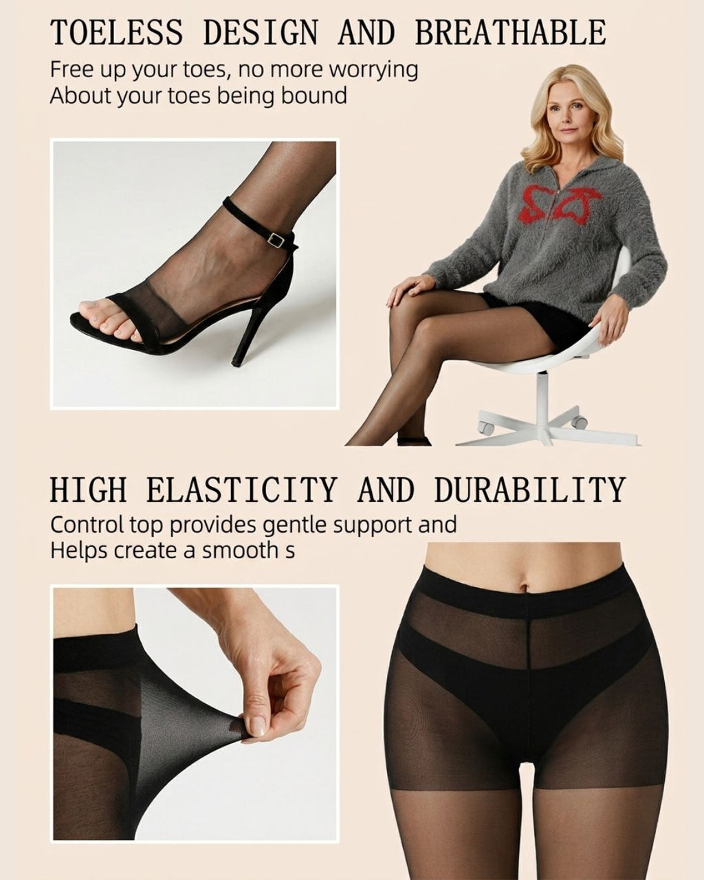 Willluxe® Ultra Thin 20D Control Toeless Pantyhose