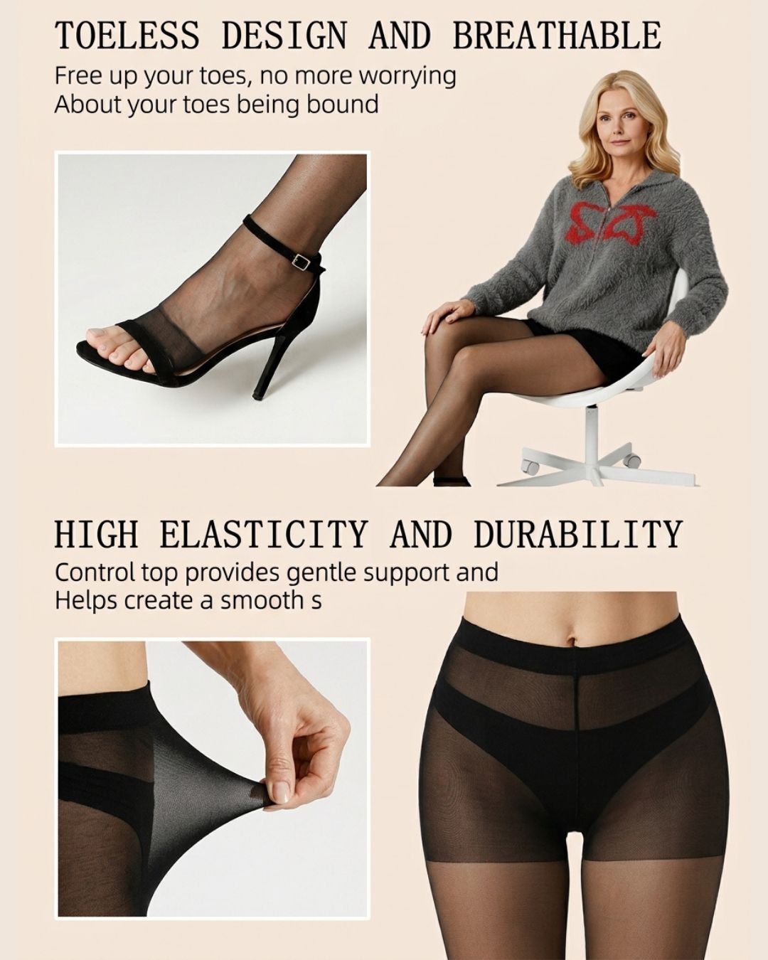 Willluxe® Ultra Thin 20D Control Toeless Pantyhose