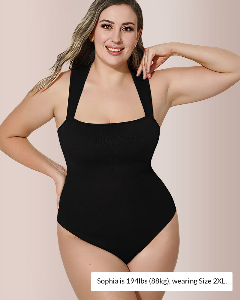 Willluxe® Ribbed Square Neck Sleeveless Bodysuit Tank Top