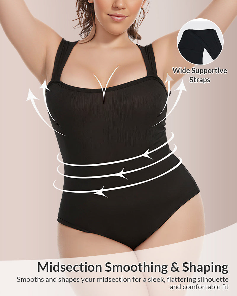 Willluxe® Ribbed Square Neck Sleeveless Bodysuit Tank Top