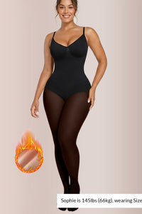 Willluxe® Sheer Illusion Tights & Tummy Control Fleece-Lined Bodysuit