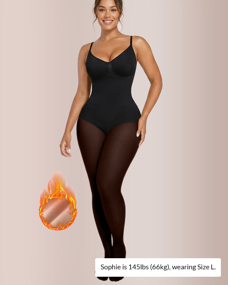 Willluxe® Sheer Illusion Tights & Tummy Control Fleece-Lined Bodysuit