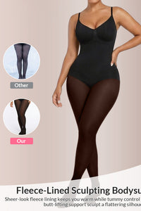 Willluxe® Sheer Illusion Tights & Tummy Control Fleece-Lined Bodysuit