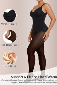 Willluxe® Sheer Illusion Tights & Tummy Control Fleece-Lined Bodysuit