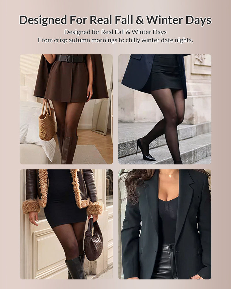 Willluxe® Sheer Illusion Tights & Tummy Control Fleece-Lined Bodysuit