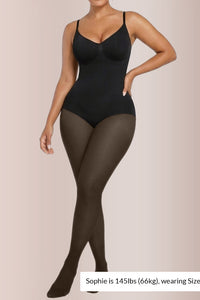 Willluxe® Sheer Illusion Tights & Tummy Control Fleece-Lined Bodysuit
