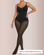 Willluxe® Sheer Illusion Tights & Tummy Control Fleece-Lined Bodysuit