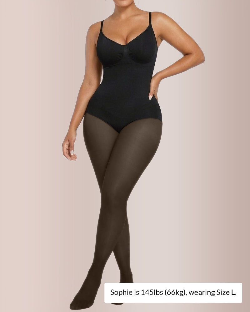 Willluxe® Sheer Illusion Tights & Tummy Control Fleece-Lined Bodysuit